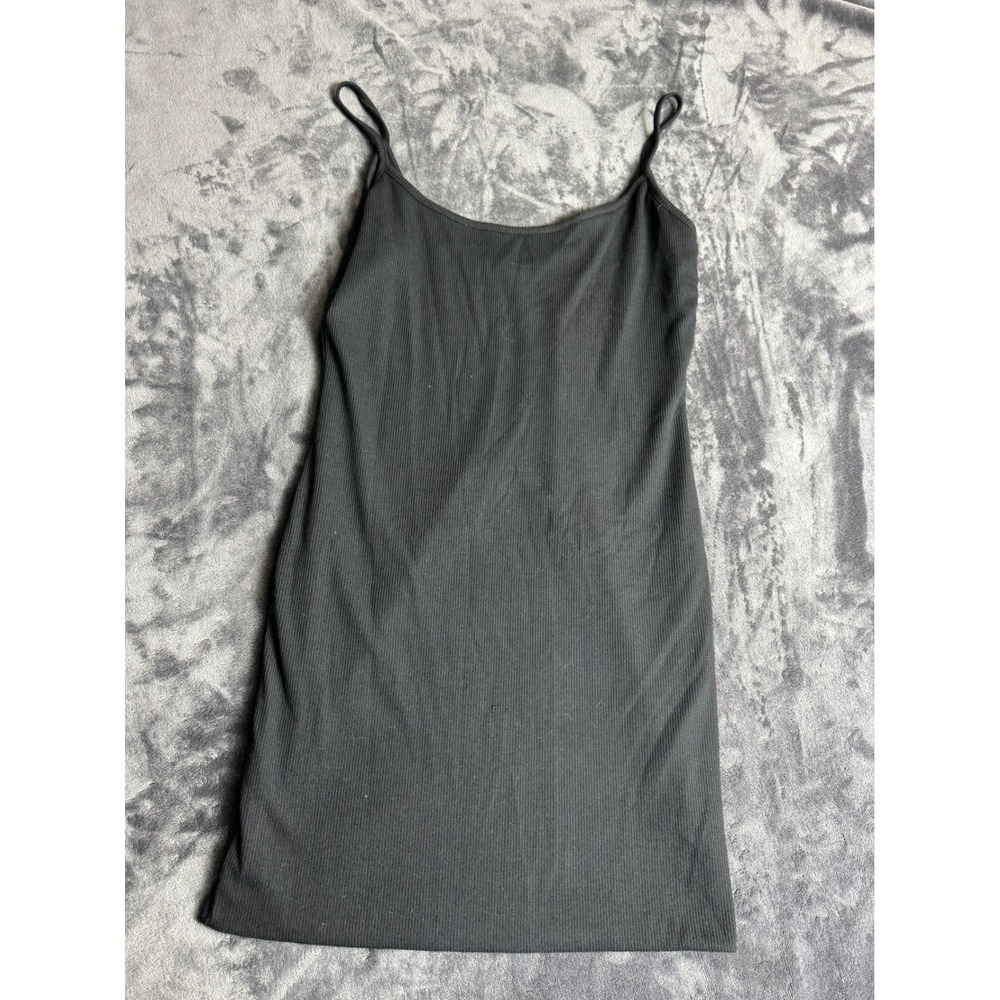Heart Hips Women Black Ribbed Spaghetti Strap Bodycon Mini Dress Large
